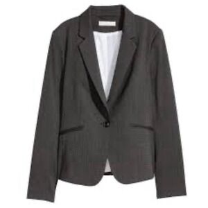H&M Women's Blazer Jacket Gray Fitted Sz 14 Preppy Career Party Casual